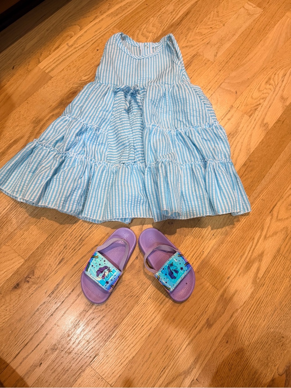 Girl Sz 3T (Set Lot of 2) 3T Dress & 7/8 Purple Slide Sandals w/Unicorn Graphic